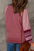 Contrast Print Striped Raglan Crew Neck Loose Long Sleeve Top